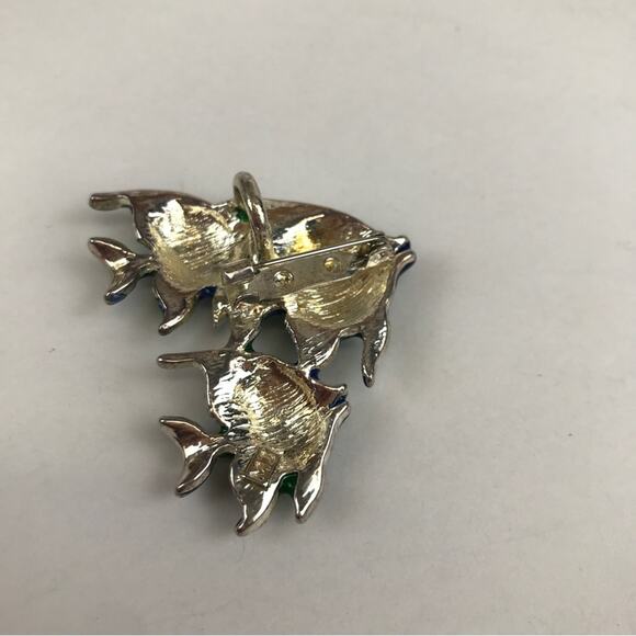 MJ Fish Tropical Enamel School of Angelfish Blue Green Aquatic Ocean Brooch Pin - Picture 6 of 12
